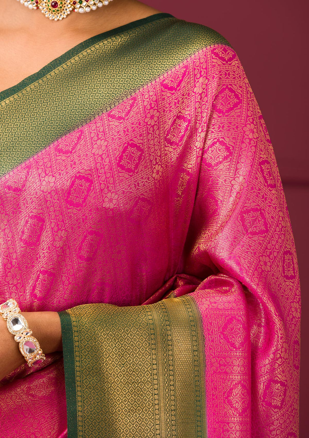 Pink Zariwork Soft Silk Saree - Image 4