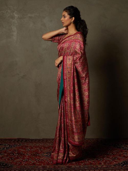 Pink & Beige Shereen Saree With Unstitched Blouse - Image 5